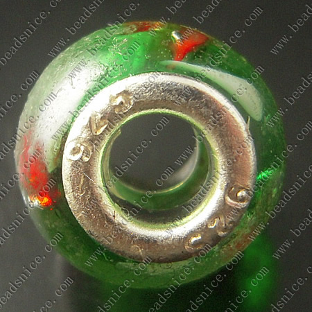 Lampwork European Beads With Plated Silver Double Core, Rondelle, 9X13mm, Hole:Approx 5MM,