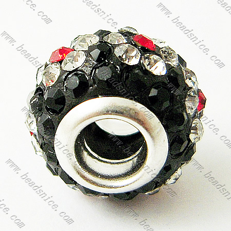 Rhinestone With Brass Core European Beads,15x15x10mm,Hole About:5mm,