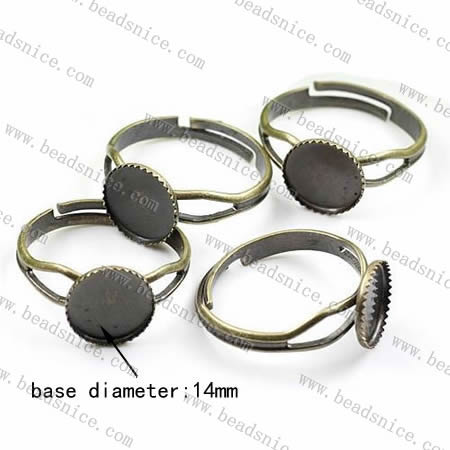 brass finger ring settings,size:7 ,lead-safe,nickel-free