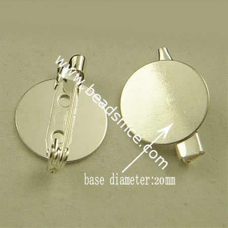 Jewelry brooch findings,brass,base diameter:20mm ,Nickel Free,Lead Free,