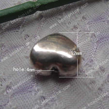 Zinc Alloy Bead,heart,11x12x7mm,Hole:4mm,Nickel-Free,Lead-Safe,