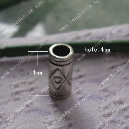 Zinc AlloyRound tube,Round tube,14x6x6mm,Hole:4mm,Nickel-Free,Lead-Safe,