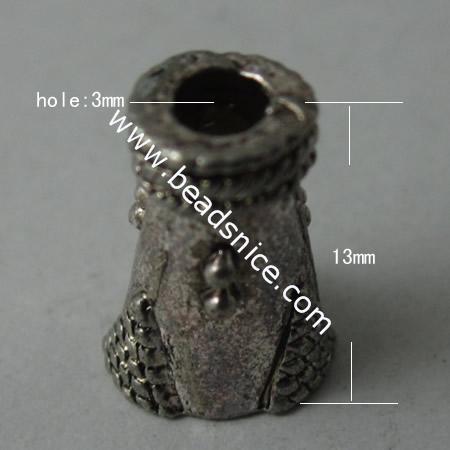 Zinc Alloy Beads Caps,13x9x9mm,Hole:3mm,Nickel-Free,Lead-Safe,