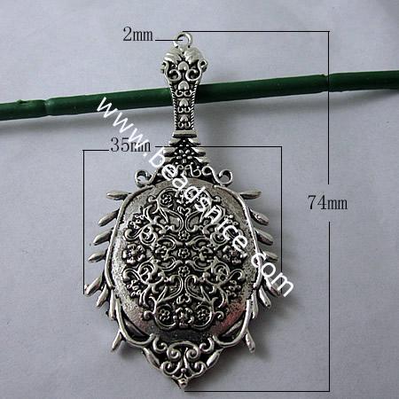 zinc Alloy Pendant,74x35mm,Hole About:2mm,Nickel-Free,Lead-Safe,