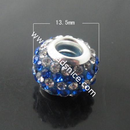 Rhinestone  With Brass Core European Beads,Round,10x13.5x13.5mm,Hole:5mm,