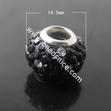 Rhinestone With Brass Core European Beads,Round,10.5x14.5x14.5mm,Hole:5mm,