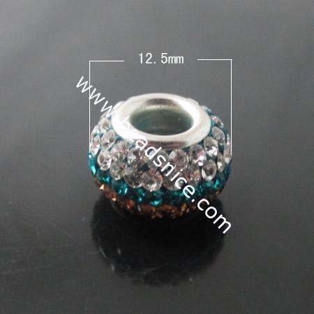 Rhinestone With Brass Core European Beads,Round,12.5x12.5x8mm,Hole:5mm,