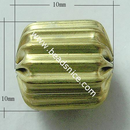 Brass Beads,10x10mm,Hole About:1.2mm,Nickel-Free,Lead-Safe,