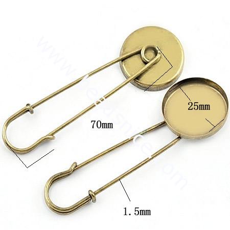 Brooch.With round brooch pin,collet inner size:25mm, Brooch size:1.5x70mm,