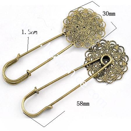 Brooch.With round brooch pin,collet inner size:30mm, Brooch size:1.5x58mm,