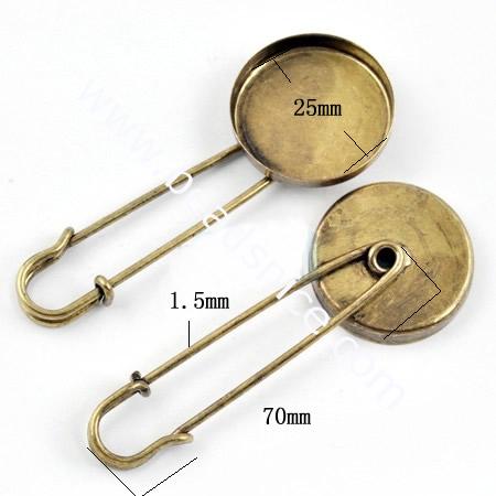 Brooch.With round brooch pin,collet inner size:25mm, Brooch size:1.5x70mm,200Pcs / Bag,