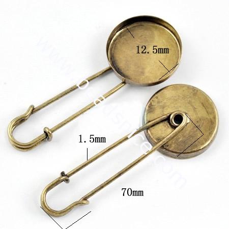 Brooch.With round brooch pin,collet inner size:12.5mm, Brooch size:1.5x70mm,