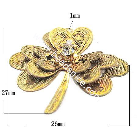 Brass Computer Beaded Patch,27x26x4mm,About Hole:1mm,Nickel-Free,Lead-Safe,