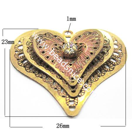 Brass Computer Beaded Patch,26x23x3mm,About Hole:1mm,Nickel-Free,Lead-Safe,