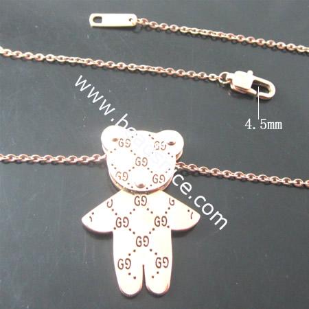 Stainless steel bear necklace chain lovely gift for girls ,32X22mm,31inch,