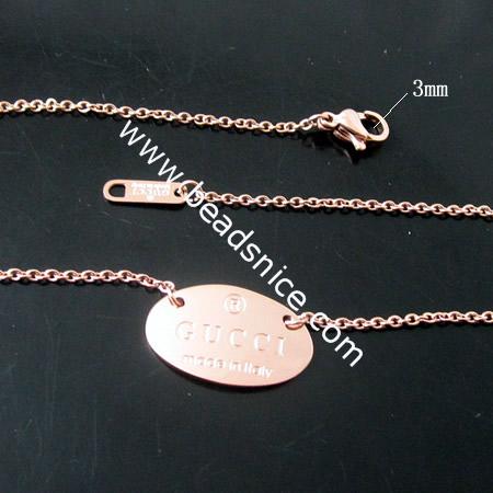 Stainless steel charms necklace chain with engraved plate ,20x12mm,17inch,