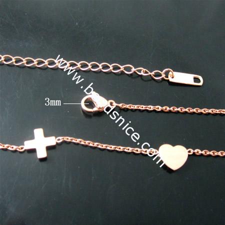 Stainless steel necklace chain with slide cross and heart charms 7x8x1mm 19inch