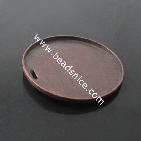 Brass pendant，Round，30mm，Depth:2mm，Hole:4X6mm，Nickel-Free，Lead-Safe，