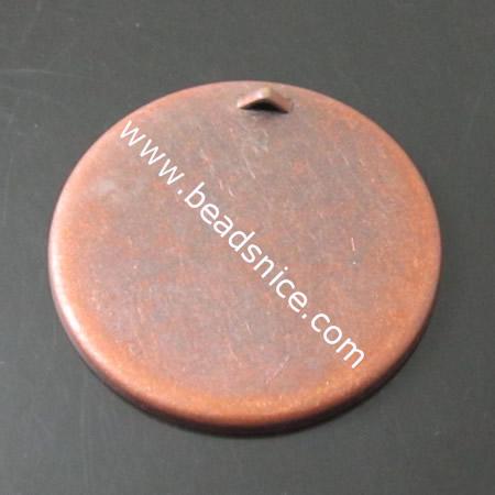Brass pendant，Round，30mm，Depth:2mm，Hole:4X6mm，Nickel-Free，Lead-Safe，