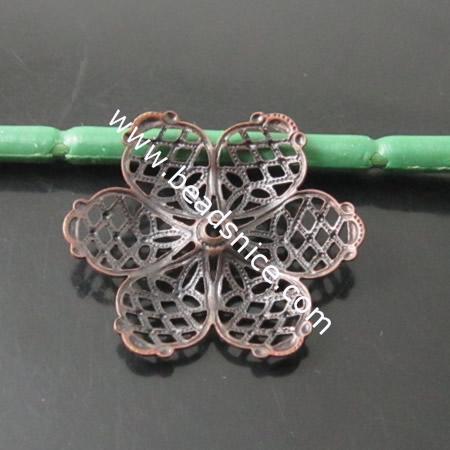 Brass Filligree Components，Flower，27X22mm，Hole:2mm，Nickel-Free，Lead-Safe，
