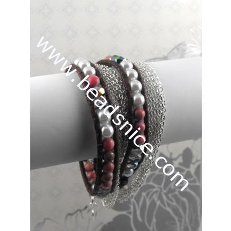 Pearl crystal pink lepidolite wrap bracelet,10mm,15inch,