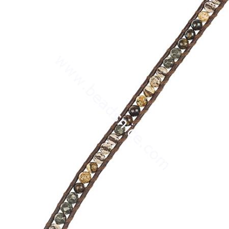 Leather and multi-stone wrap bracelet,8mm,30inch,