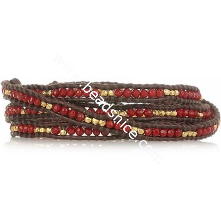 Gold-plated leather wrap bracelet,8mm,30inch,