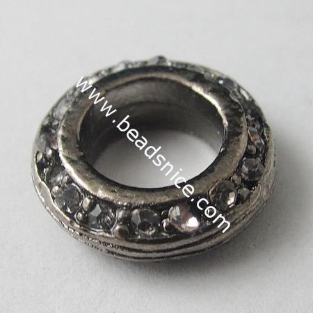 Zinc Alloy European Style Beads With Rhinestone(No  ),16X5mm,Hole:9mm,Nickel-Free,Lead-Safe