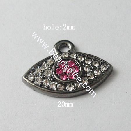 Rhinestone pendant, Evil Eye,14X20mm,Hole:2mm,Nickel-Free,Lead-Safe,