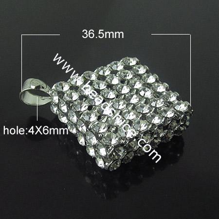 Rhinestone Pendant,Diamond,23X36.5mm,Hole:4X6mm