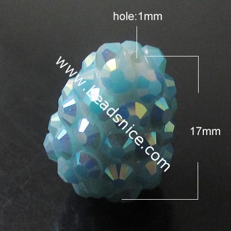 Resin Rhinestone Beads ,17X12mm,hole:1mm,Nickel-Free,Lead-Safe