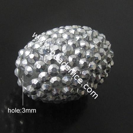 Resin Rhinestone Beads ,22X30mm,hole:3mm,Nickel-Free,Lead-Safe