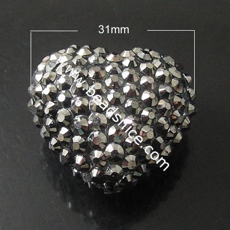 Resin Rhinestone Beads ,31X29mm,hole:3mm,Nickel-Free,Lead-Safe