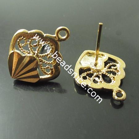 Earring studs,without earnut & with steel pin, more plated colors for choice, cadmium free,brass,leaf