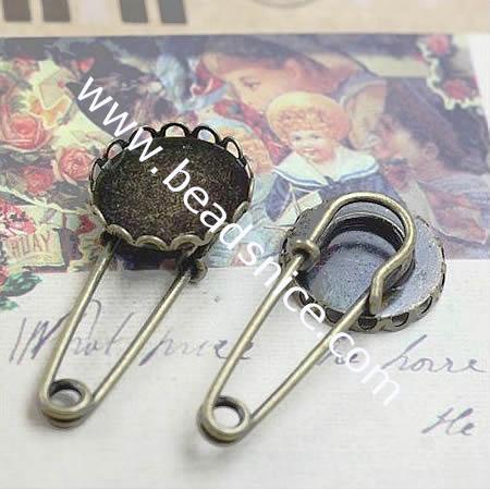 Brass brooch findings,base diameter:15mm,brooch size:40mm,lead safe,nickel free,