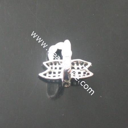 Brass clip-on sarring components with rhinestone,15x15mm,nickel free,