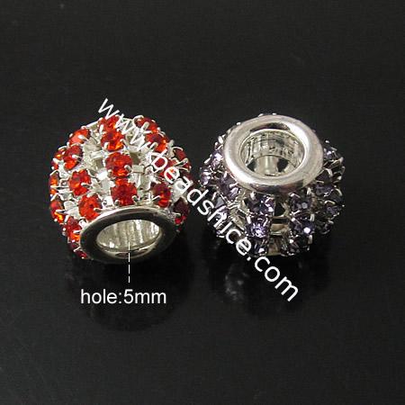 Rhinestone with brass Core European Beads,many color for choice,10X12mm,hole:5mm
