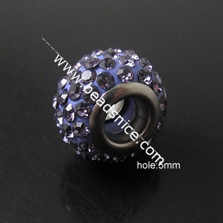 Rhinestone with stainless steel Core European Beads,8X13mm,hole:5mm