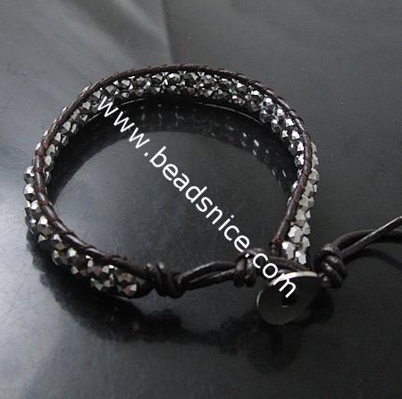 Crystal Wrap Bracelets Rope Women Bracelets Stainless steel Wrap Bracelet on Natural Browm Leathe,width:6mm,6.5inch