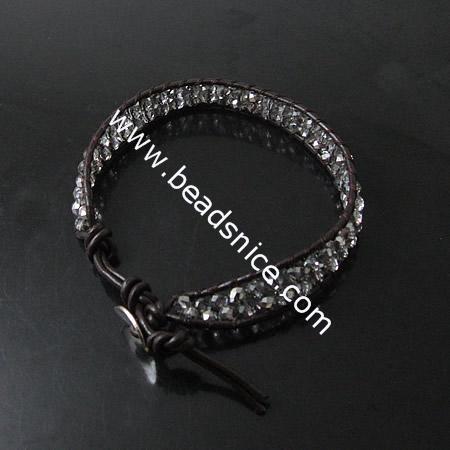 DIY Fashion Crystal Wrap Bracelets Rope Women Bracelets Stainless steel Wrap Bracelet on Natural Browm Leathe,width:6mm,6.5inch