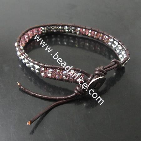 DIY Fashion Crystal Mix Style Wrap Bracelets Rope Women Bracelets Stainless steel Wrap Bracelet on Natural Browm Leathe,width:6m