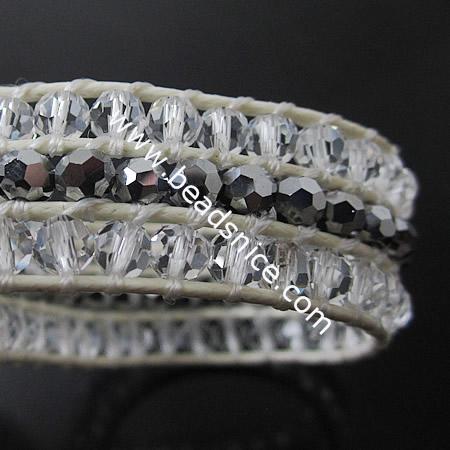 New Wrap Bracelets Fashion Style Crystal Wrap Bracelets Rope Women Bracelets Stainless steel Wrap Bracelet on Natural White Leat