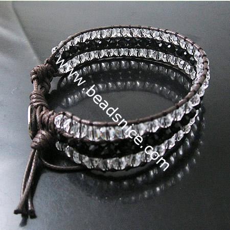 New Wrap Bracelets Fashion Style Crystal Wrap Bracelets Rope Women Bracelets Stainless steel Wrap Bracelet on Natural Browm Leat