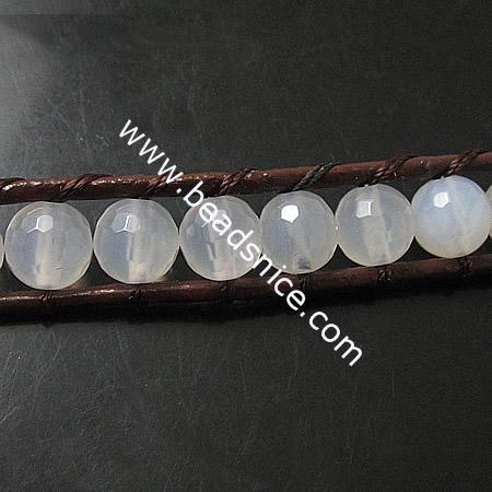  Wrap Bracelets Beautiful White Agate Bracelets Stainless steel Wrap Bracelet on Natural Brown Leathe,width:10mm,13.5inch