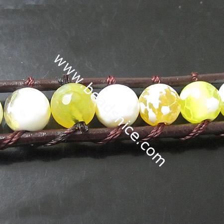  Wrap Bracelets Beautiful Agate Bracelets Stainless steel Wrap Bracelet on Natural Brown Leathe,width:10mm,13.5inch