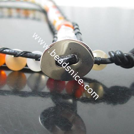  Wrap Bracelets Beautiful Mix color Agate Bracelets Stainless steel Wrap Bracelet on Natural Black Leather,width:10mm,13.5inch