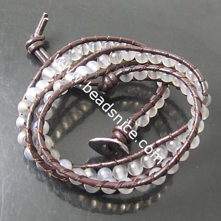Wrap Bracelets Beautiful Agate Bracelets Stainless steel Wrap Bracelet on Natural Brown Leather,width:10mm,13.5inch
