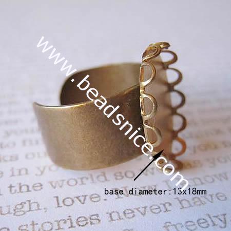 Brass ring base,Ring Bases,Ring Blanks,Base Diameter:13x18mm,Inside Diameter：18mm,lead safe,nickel free,