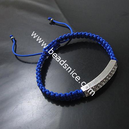 Wax rope bracelet with zinc alloy and rhinestone,35X16mm,6inch