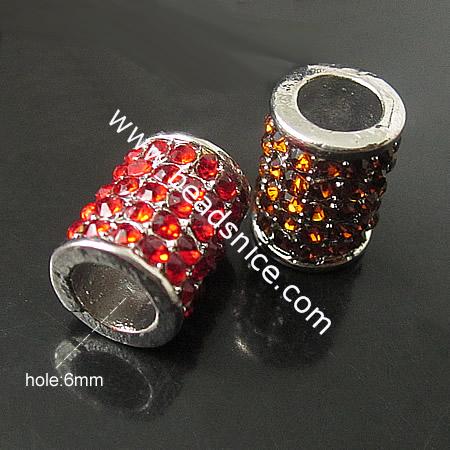 Rhinestone Beads,Round tube,12X9mm,hole:6mm